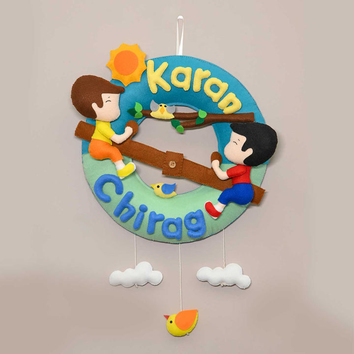 Personalized See-Saw Theme Round Felt Kid's Nameplate For Siblings