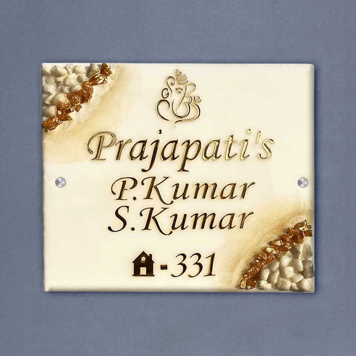 Handcrafted Resin Ganeshji & Pebbles Nameplate