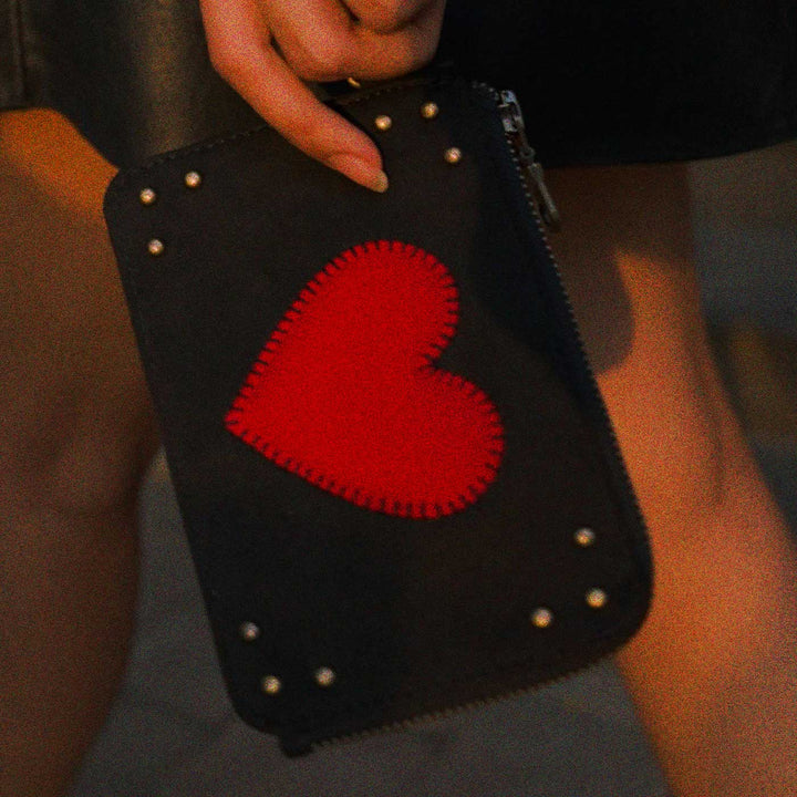 Black Big Little Heart Wristlet
