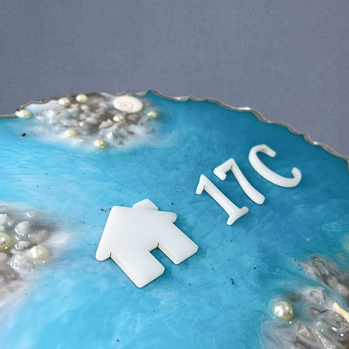 Personalized Ocean Theme Resin Name Plate - Close-up of Number and Icon Detail