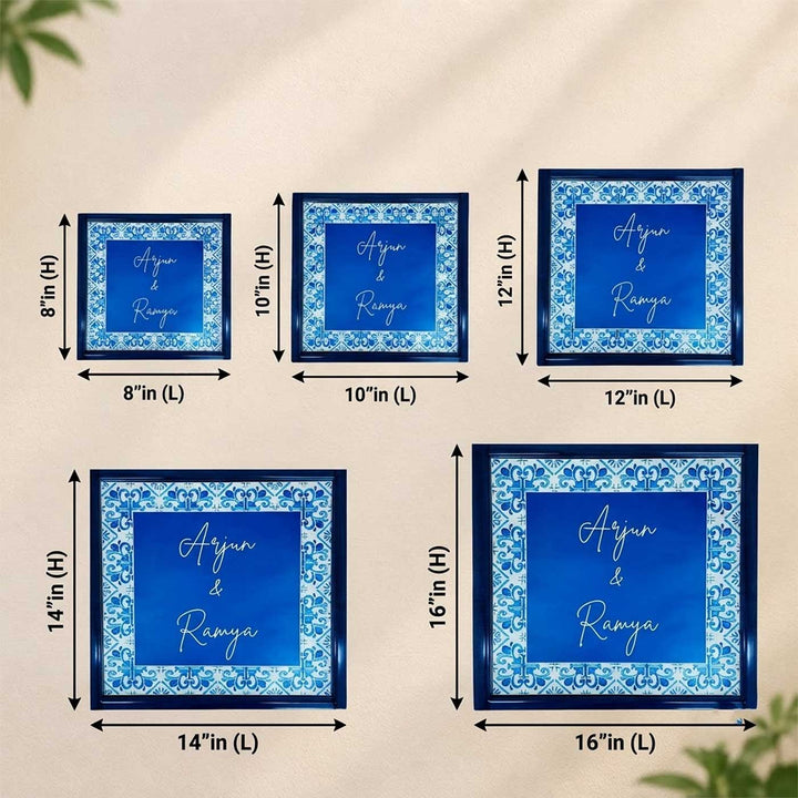 Blue Tile Vintage Personalized Square Resin & Teak Wood Frame Name Plate For Home