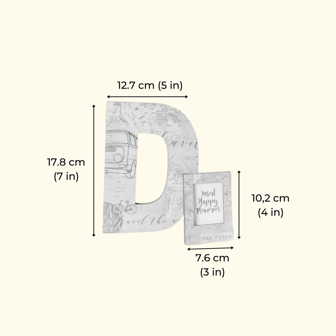 Printed Monogram Desk Initial With Polaroid Photo Frame - Dimension Chart with Two Items