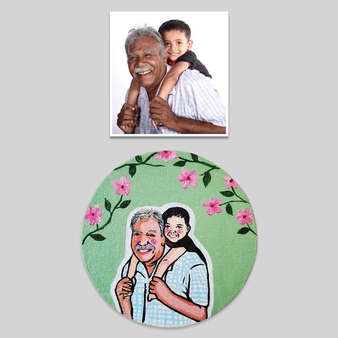 Photo Personalized Hand-Painted Grandpa And Kid Canvas Fridge Magnet