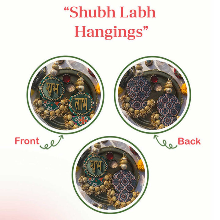 Handmade Rosie Rani And Kamal Bandhej Arc Embellished Shubh Labh Reversible Hanging | Set Of 2