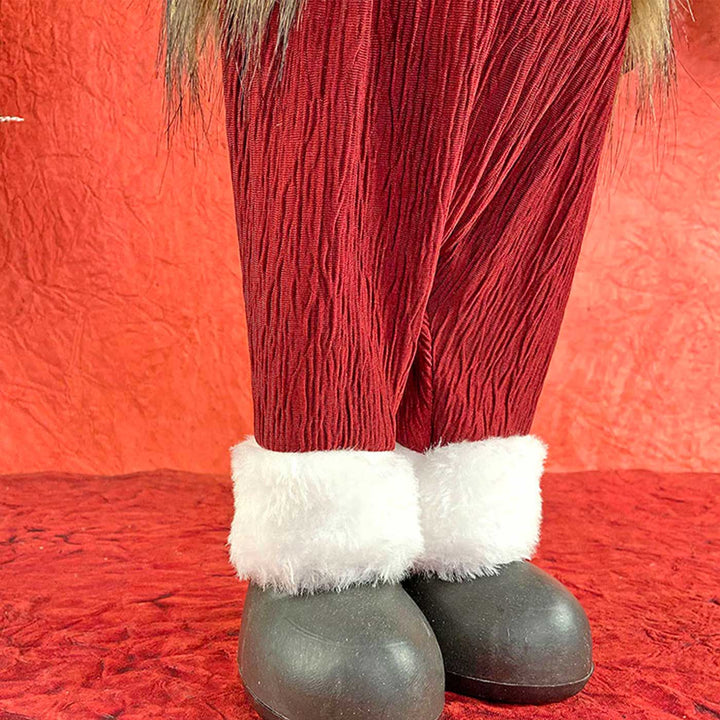 Cream Maroon Gold Self-Standing Snowman Woolen Decor For Christmas Table Decoration