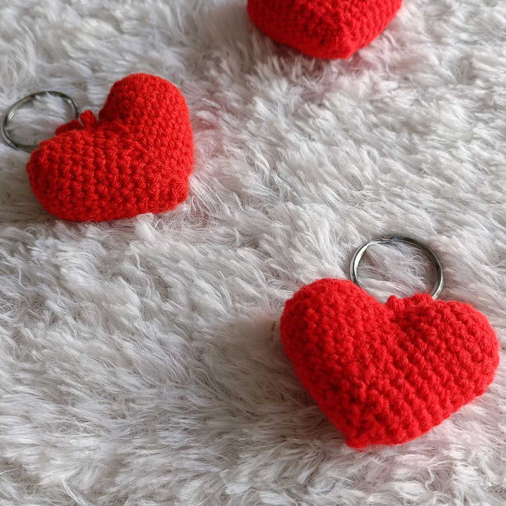 Handmade Crochet Heart Shaped Key Chain | Set Of 2