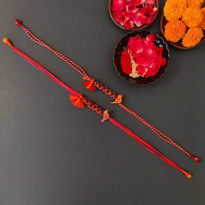 Handmade Beaded Bird Rakhi With Roli Chawal | Set Of 2