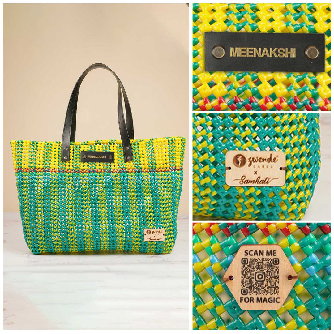 Green And Yellow Stripes Mukhya Knot Handmade Koodai Beach Bag