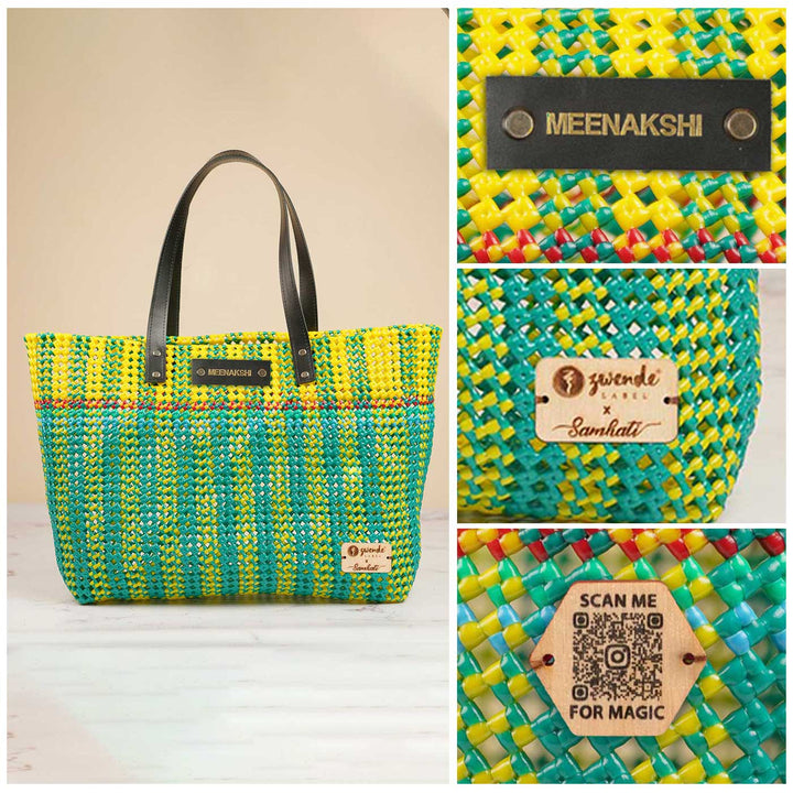 Green And Yellow Stripes Mukhya Knot Handmade Koodai Beach Bag