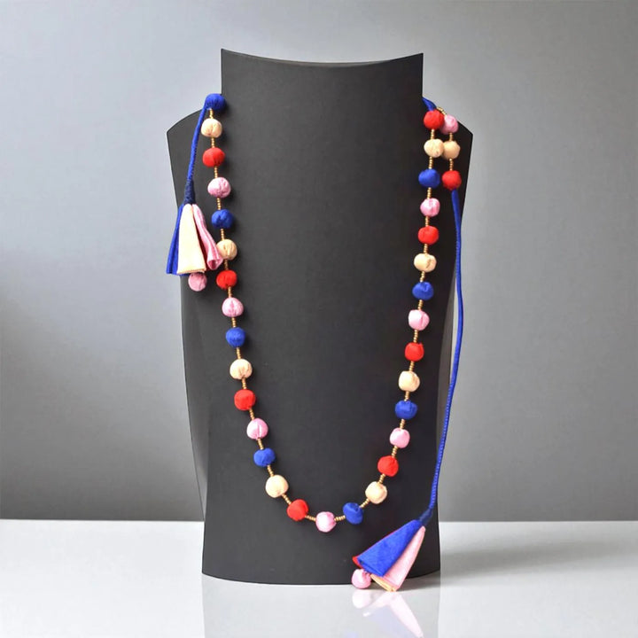 Handmade Textile Art Round Beaded Dupion Silk Fabric Necklace