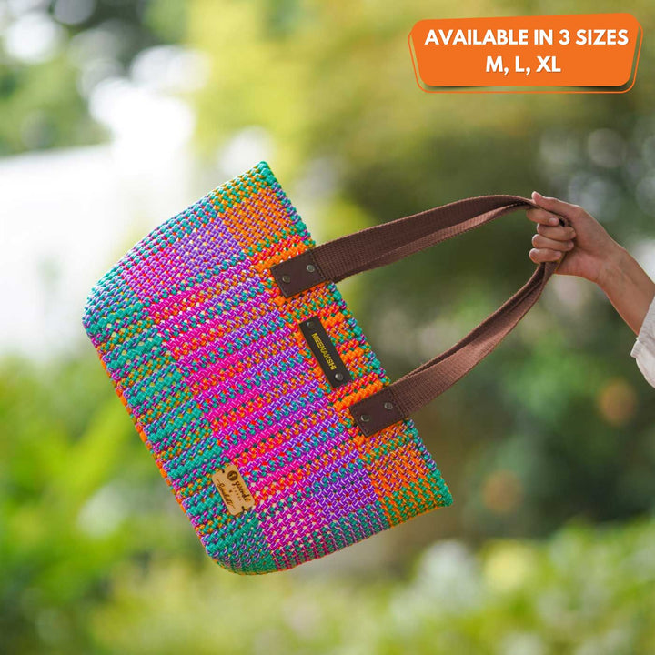 Multicolor Madras Checks Mukhya Knot Handmade Koodai Market Bag