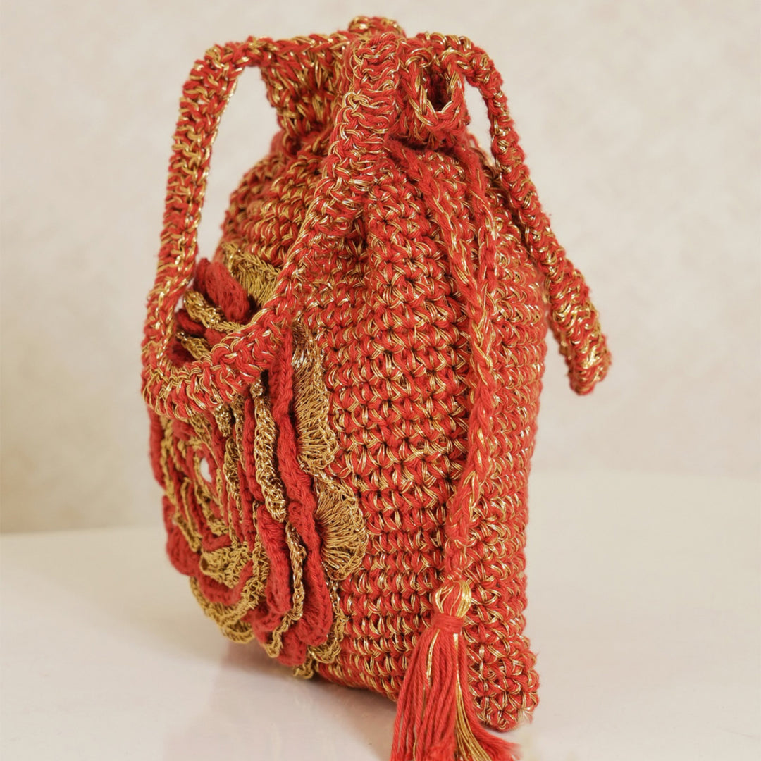 Handmade Crochet Heritage Red Potli