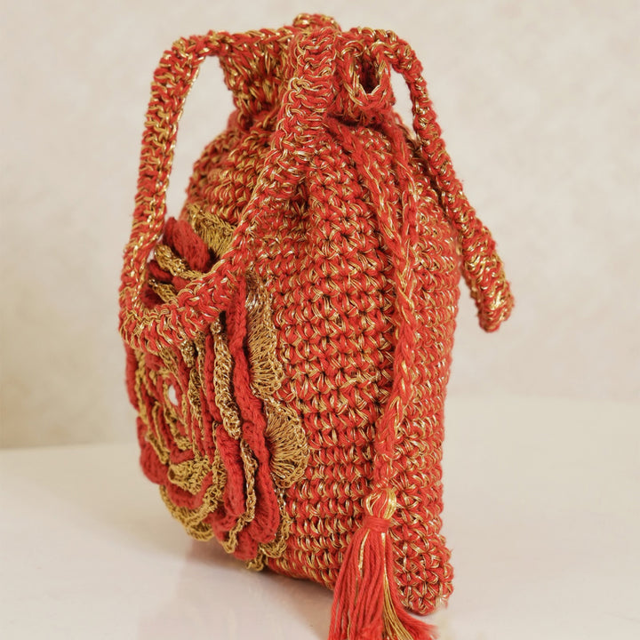 Handmade Crochet Heritage Red Potli