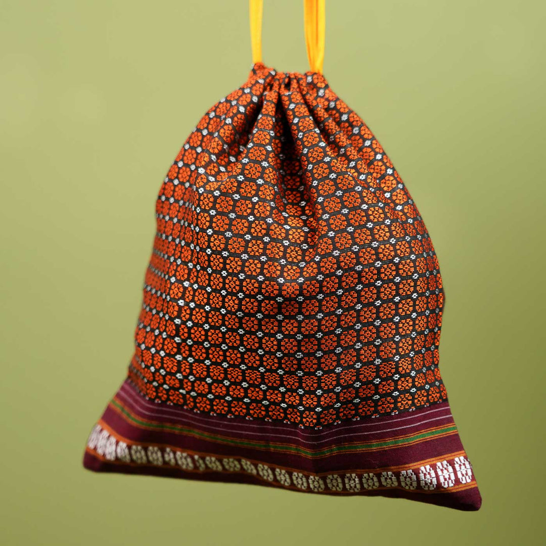 Handmade Orange Khunn Fabric Cotton Thamboolam Potli