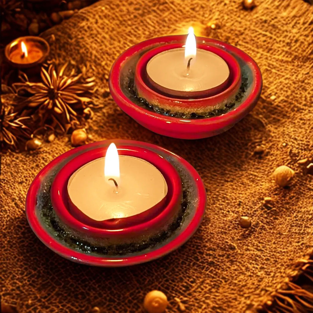 Hand-Painted Decorative Round Ceramic Tealight Holders