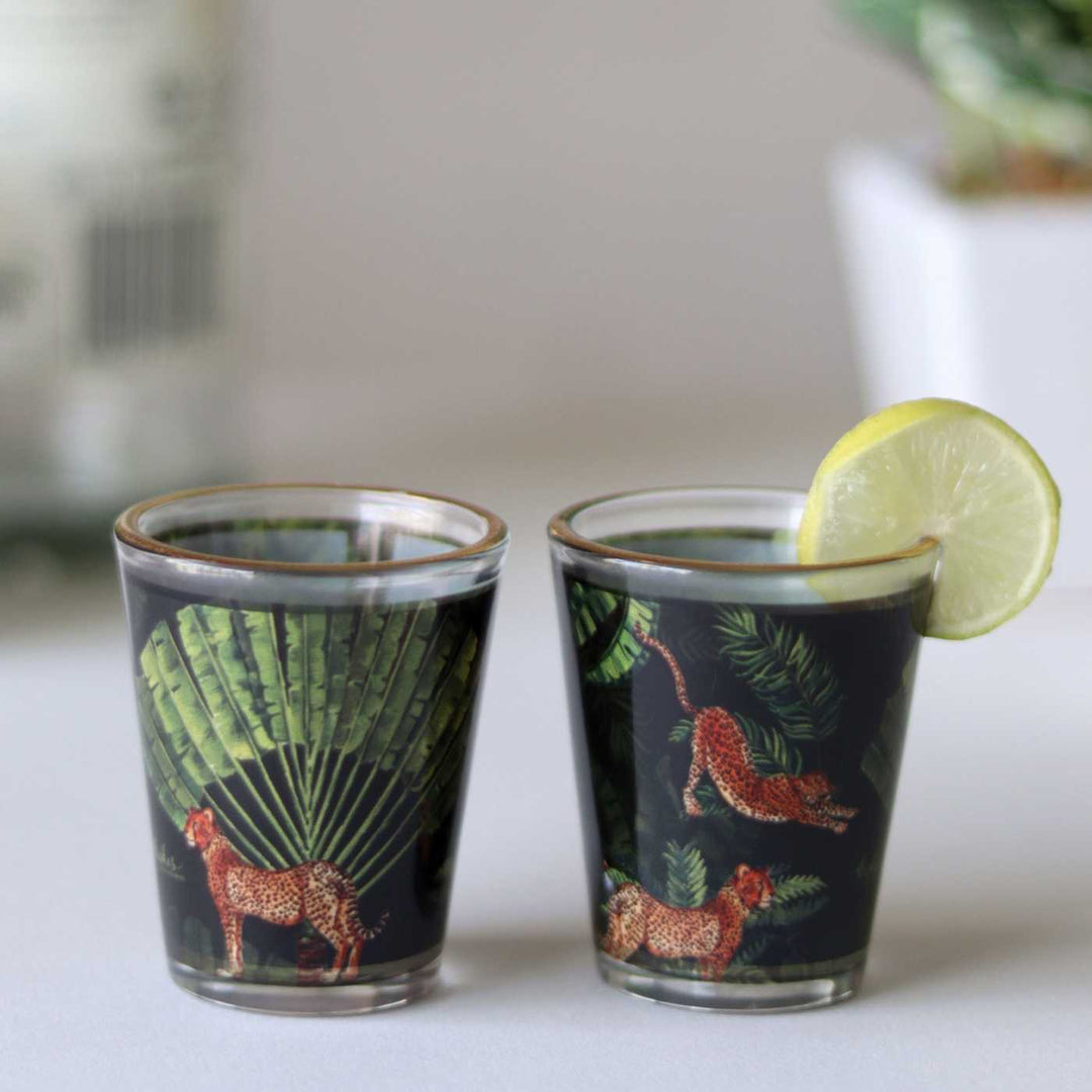 Gold Rim Animal Print Shot Glasses I Set of 4