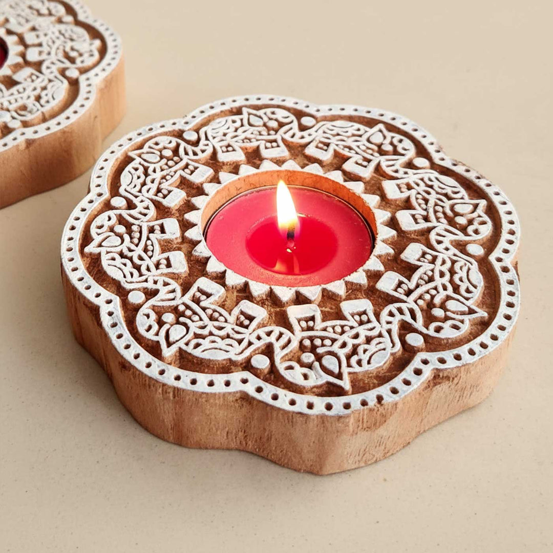 Handmade Elephant Design Wooden Wooden Tealight Holder