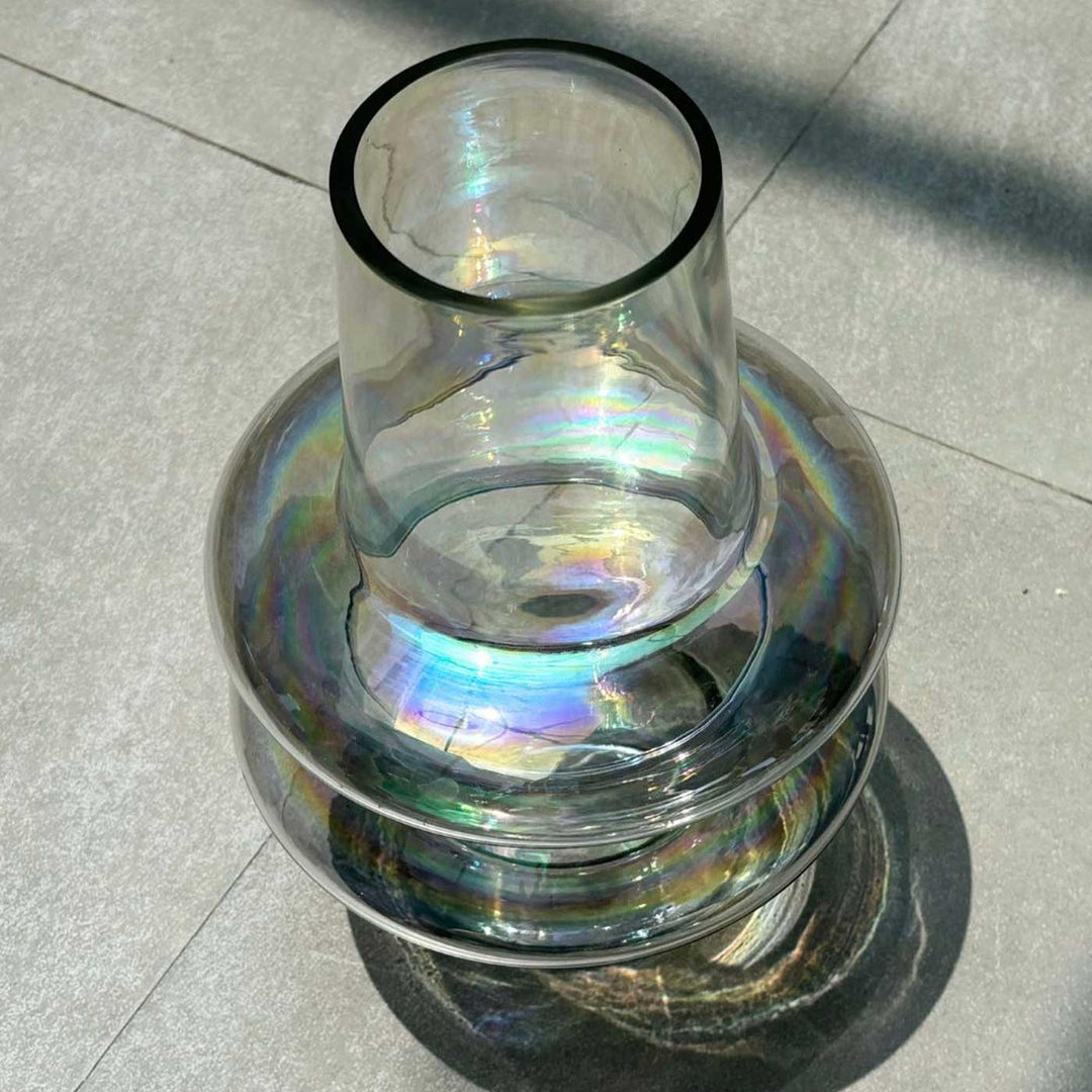 Handmade Iridescent Ripple Glass Vase | 12 inch