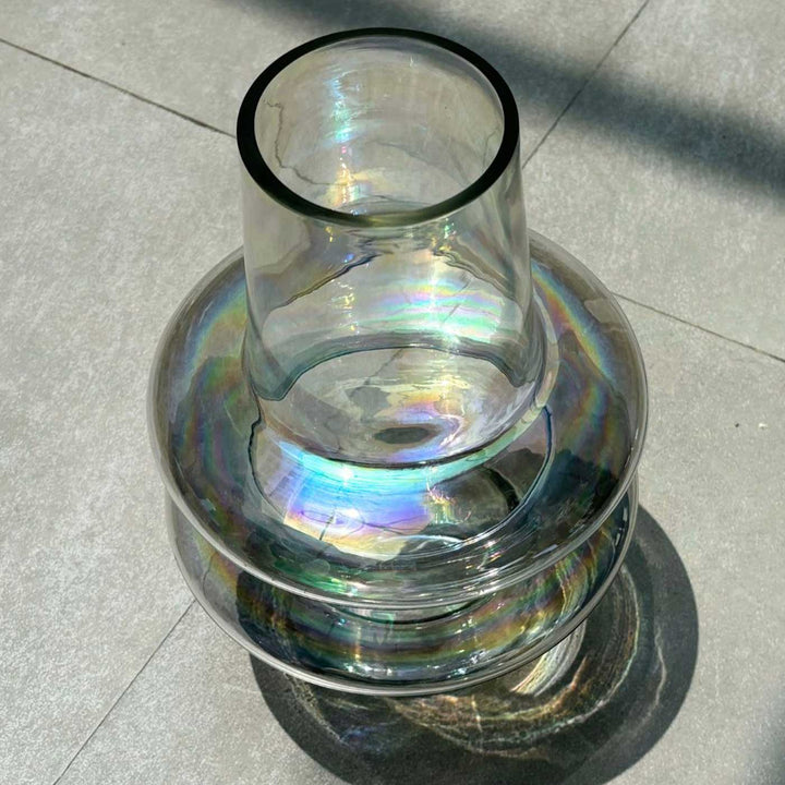 Handmade Iridescent Ripple Glass Vase | 12 inch