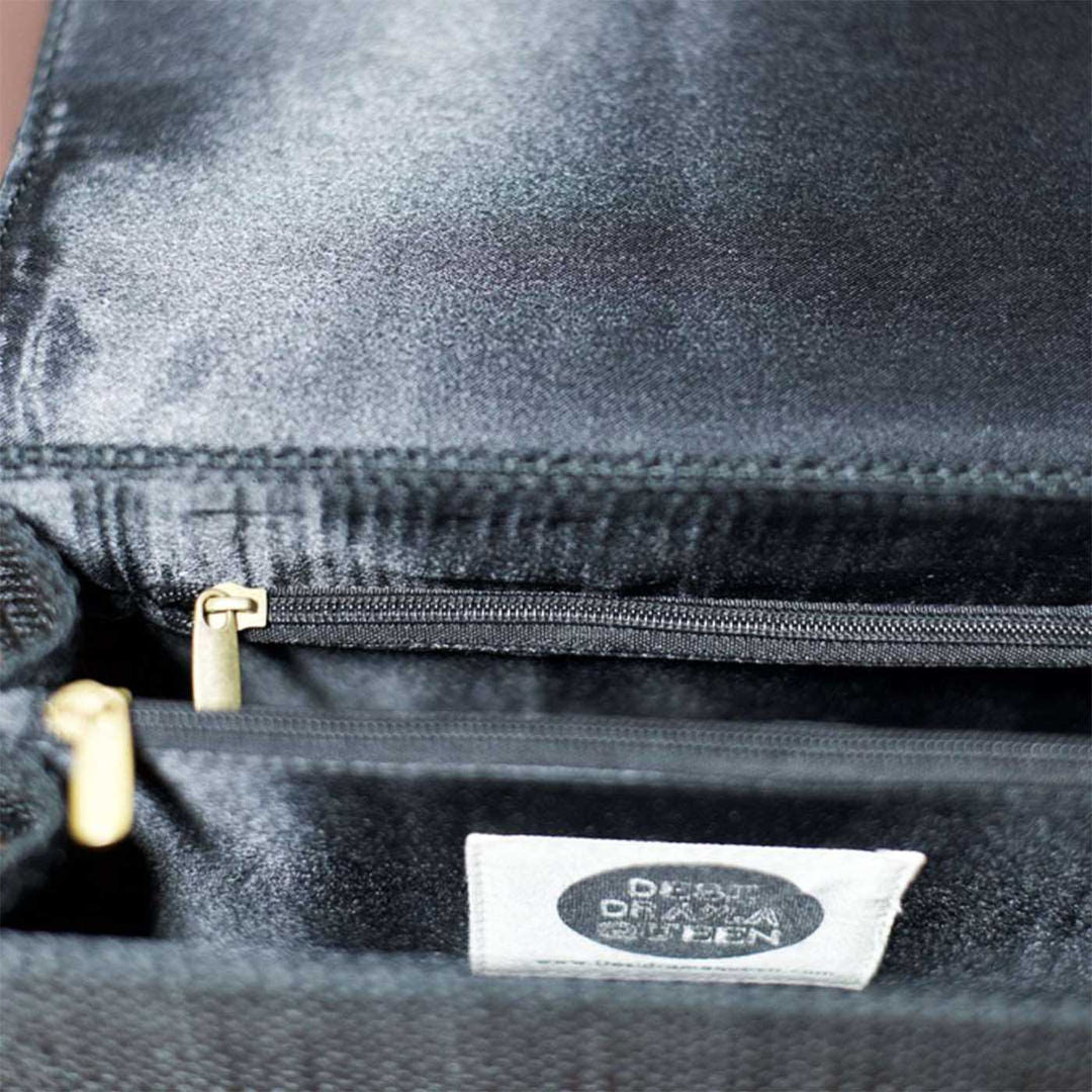 Handmade Embroidered Bird Design Black Matrix Sling Bag