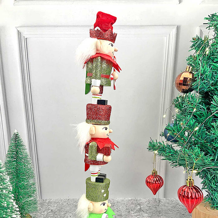 Three Tier Stacked Elves Wooden Decor For Christmas Table Decoration