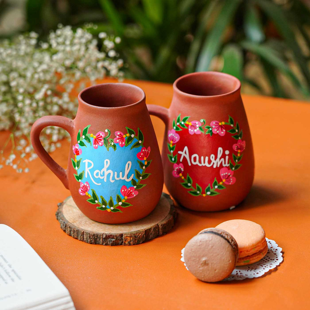 Personalized Hand-Painted Floral Heart Theme Terracotta Mug