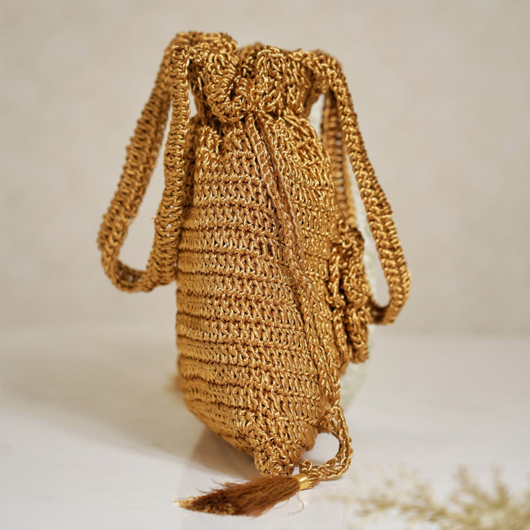 Handmade Crochet Golden Marigold Potli
