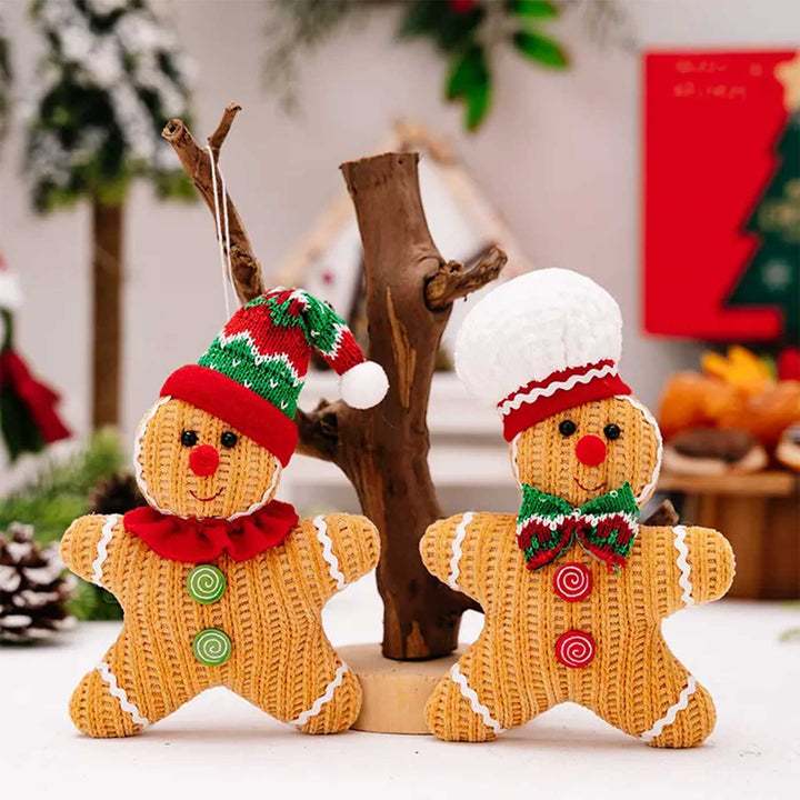 Handmade Gingerbread Knitted Woolen Ornaments For Christmas Tree Decoration | Set Of 2