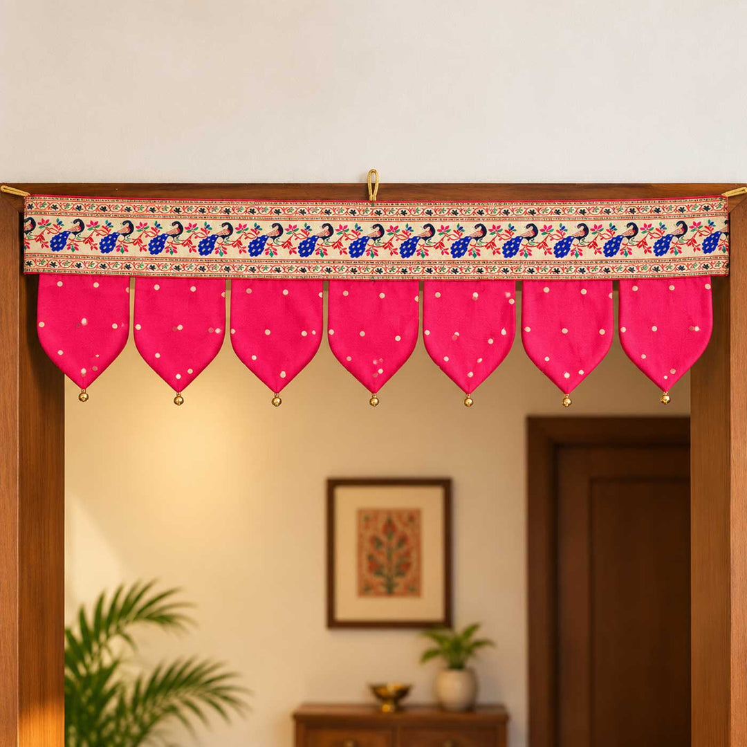 Handcrafted Traditional Paithani Fabric Toran For Festive Decor