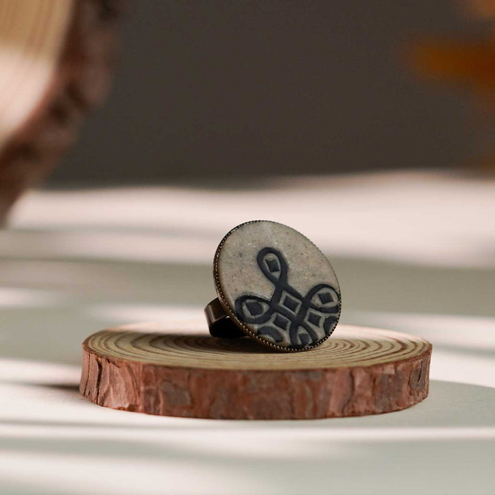 Handmade Polymer Clay Madhivadhani Kolam Design Ring