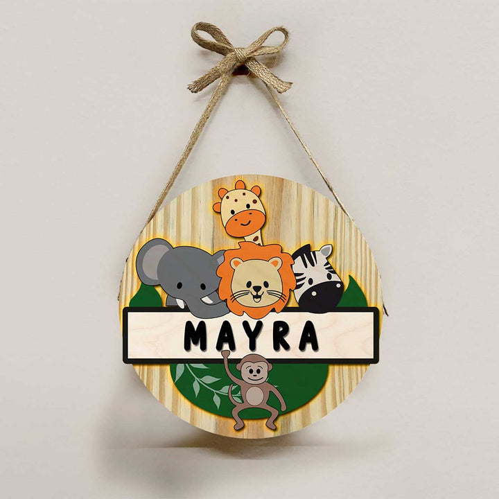 Kids Circular 3D Animals Themed Nameplate with Lights