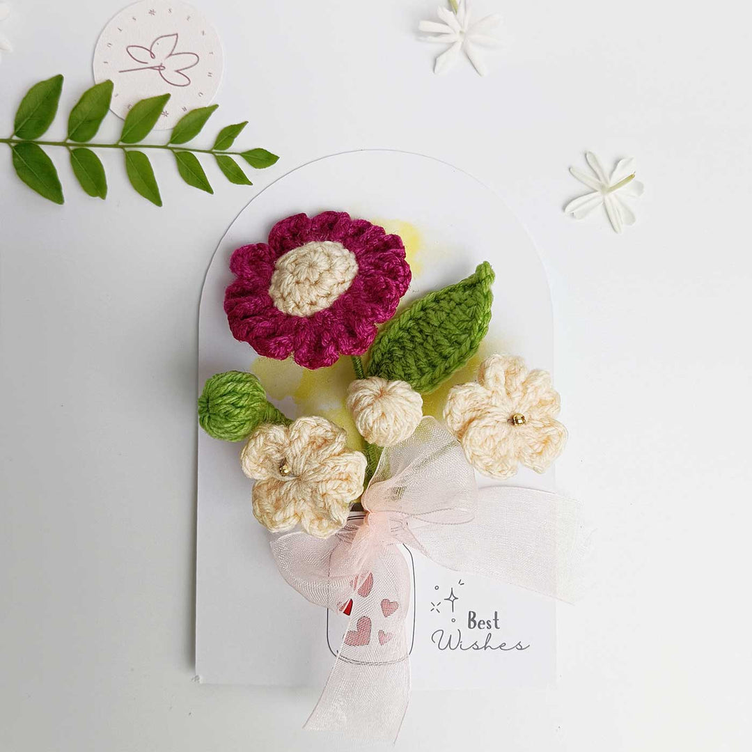 Handmade Crochet 3D Burgundy & Cream Floral Greeting Card
