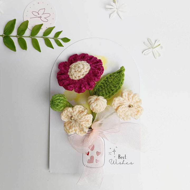 Handmade Crochet 3D Burgundy & Cream Floral Greeting Card