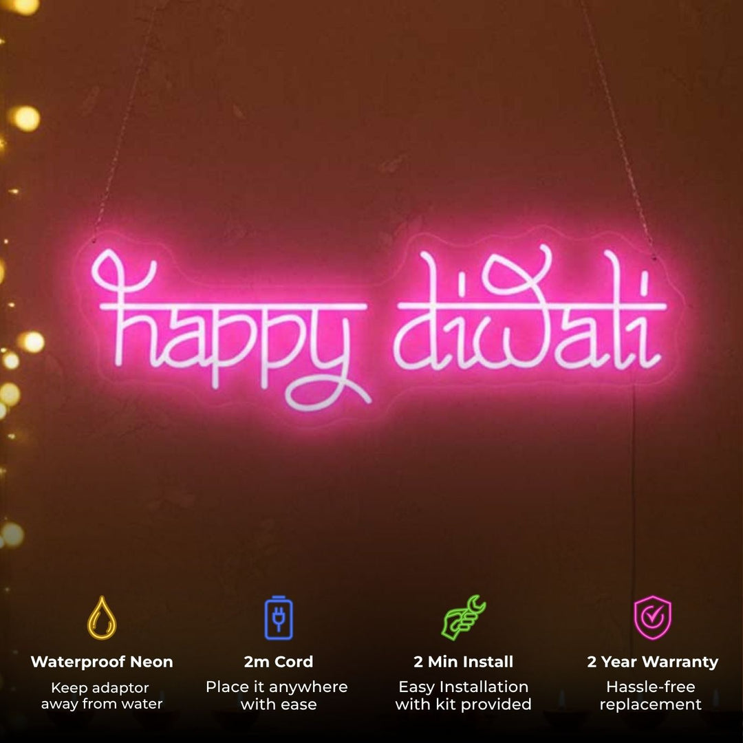 Handmade "Happy Diwali" Neon Light Sign Board for Festive Home Celebration Decor