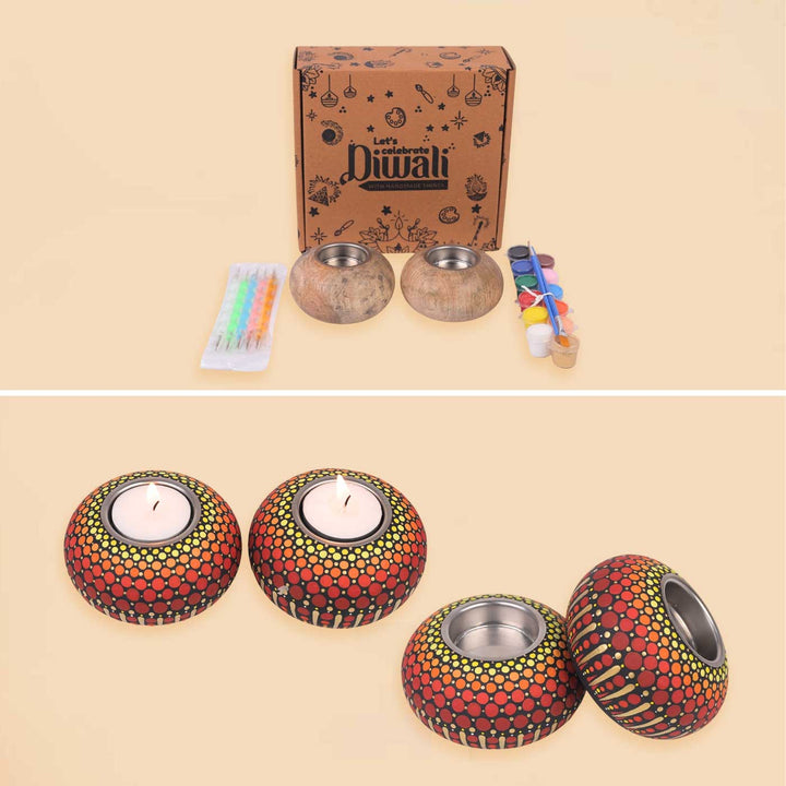 Pre Marked Wooden Tea Light Holder Painting MDF Wood DIY Kit