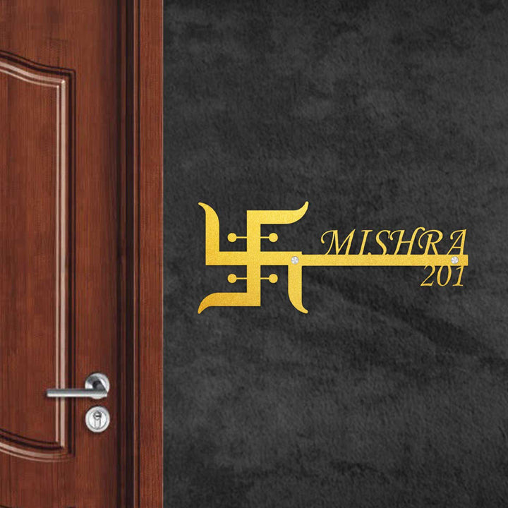 Personalized Swastik Laser Cut Metal Name Plate - Mounted on Wall Near Door (9)