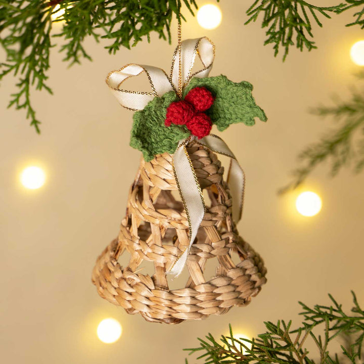 Handmade Banana Bark Holly Bell Hanging Ornaments