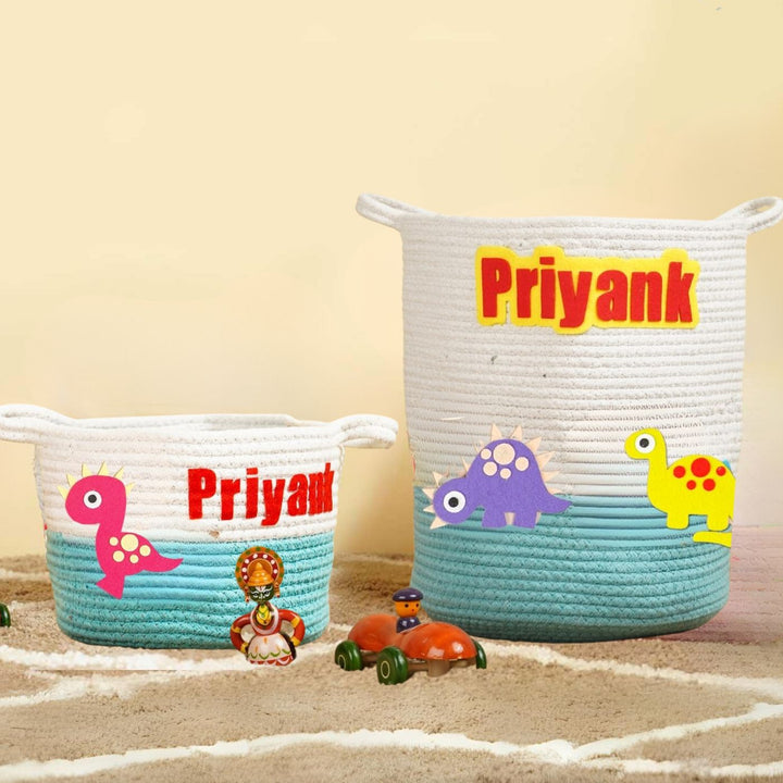 Handmade Personalized Dinosaur Themed Kids Rope Basket