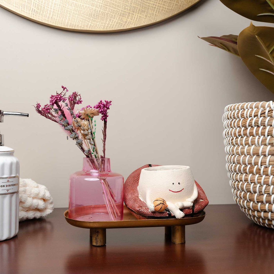 Blush Aroma Garden Glass Reed Diffuser With Dried Flowers & Metal Tray