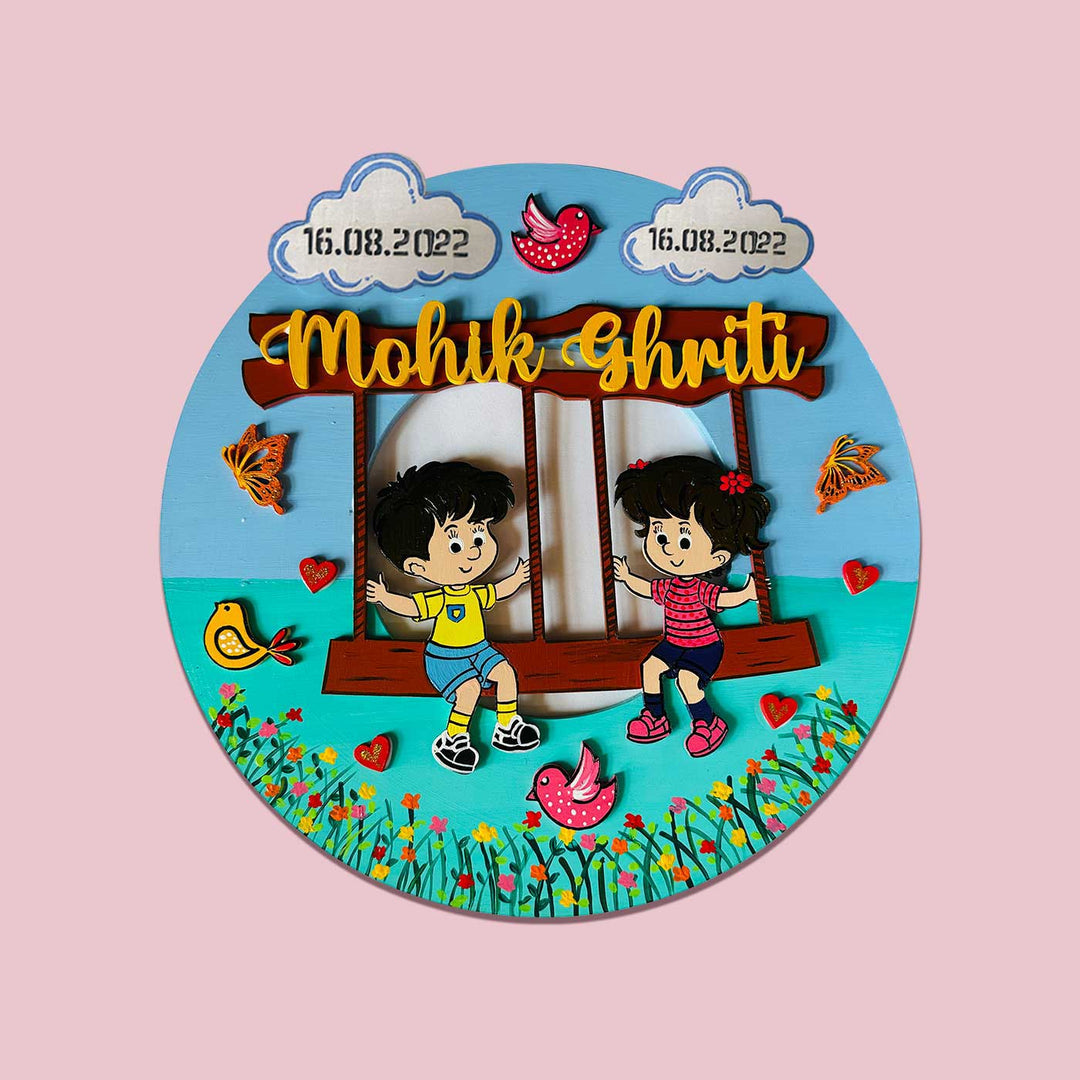 Hand Painted Personalized Siblings Theme Kids Nameplate