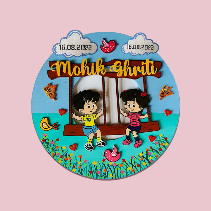Hand Painted Personalized Siblings Theme Kids Nameplate