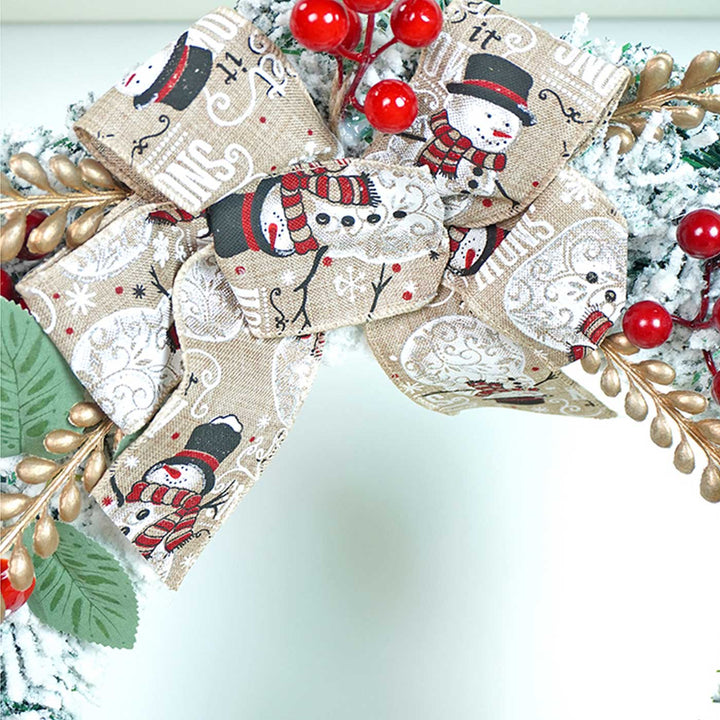 Snowman Berries & Jute Accents Wreath For Christmas Wall Decoration