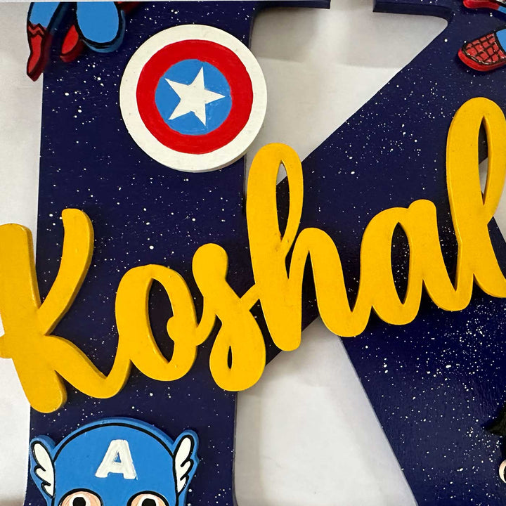 10 inch | Personalized Hand-painted Superhero & Cocomelon Siblings Adventure MDF Wood Monogram With 3D Letters