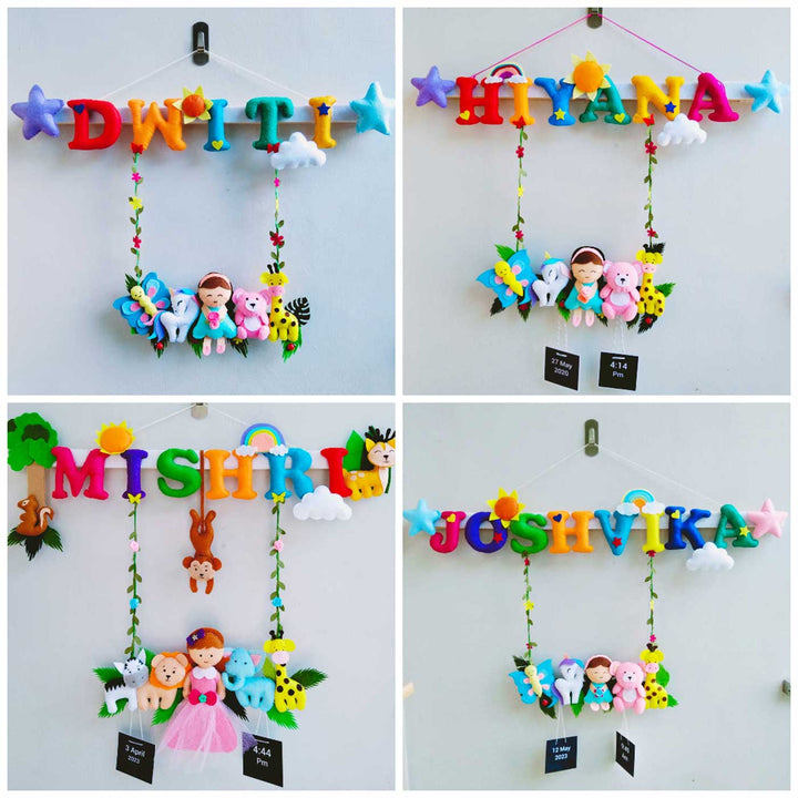 Personalized Girls Unicorn & Jungle Theme Felt Kids Name Plate