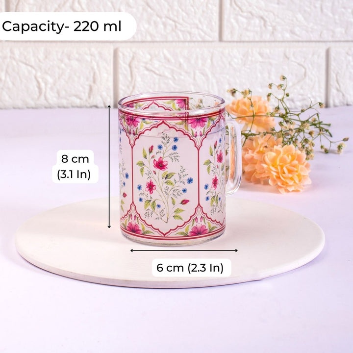 Borosilicate Glass Mugs with Delicate Prints I 220 ML