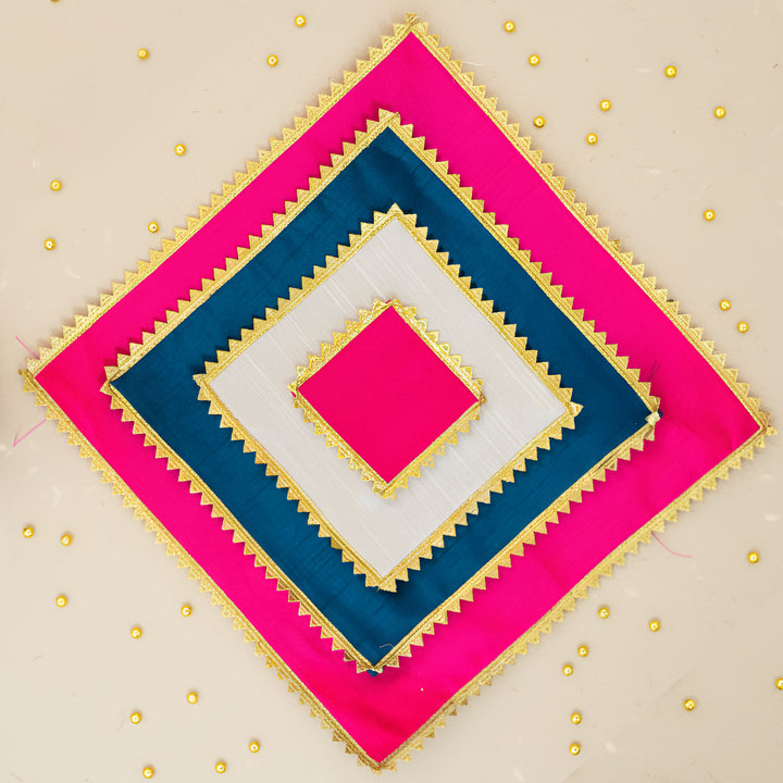 Handmade Square Raw Silk Pooja Asan/Rangoli Mat | Set Of 4
