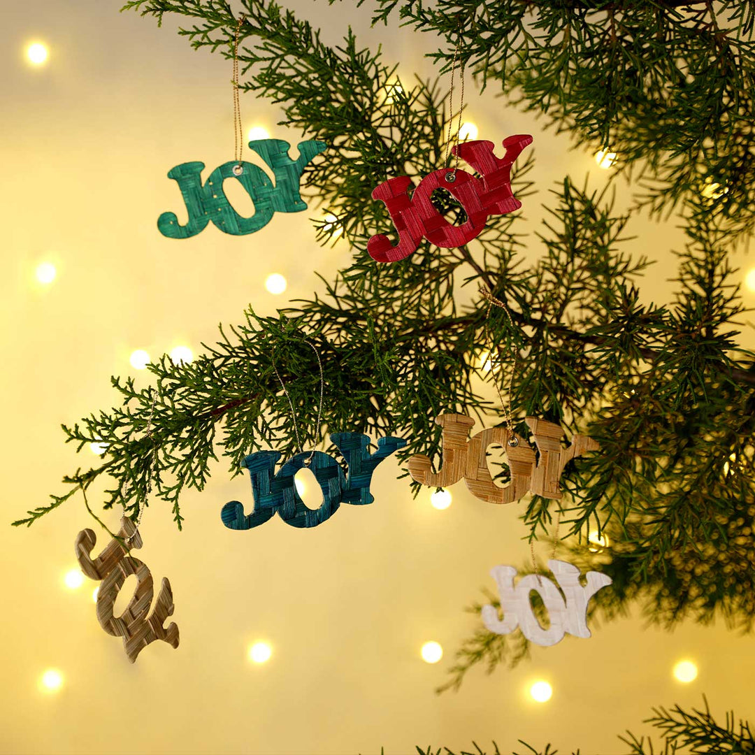 Handmade Bamboo Joy Hanging Christmas Ornaments