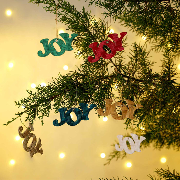Handmade Bamboo Joy Hanging Christmas Ornaments