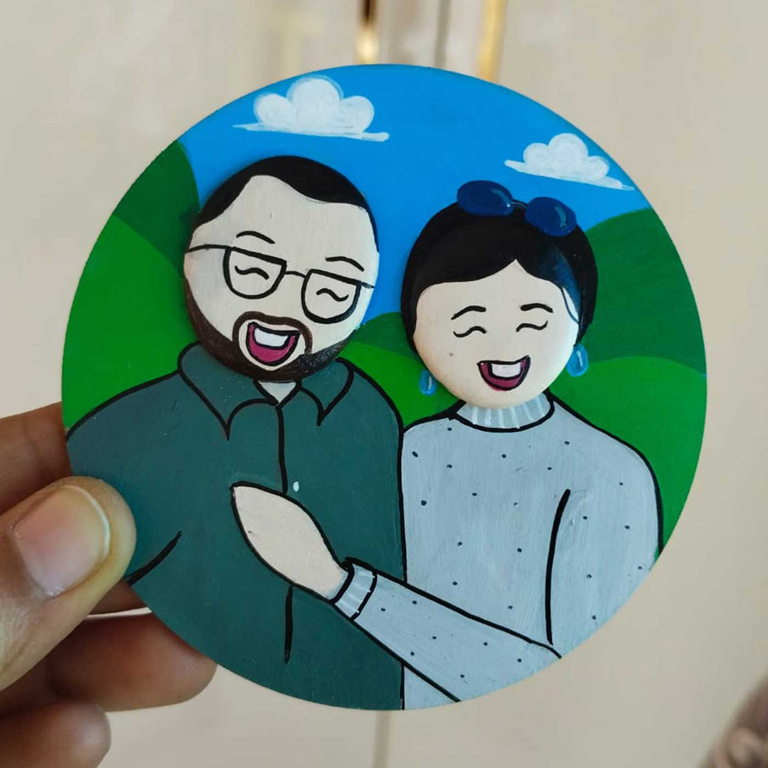 Photo Personalized Pebble Art Couples Magnet With Mountain Background