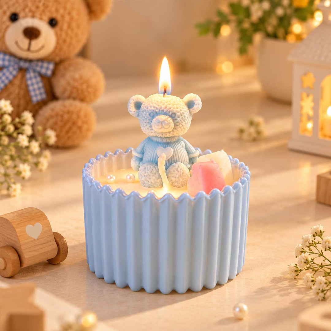 Handmade Little Hug Teddy Soy Wax Glass Jar Candle For Baby Shower Gifting